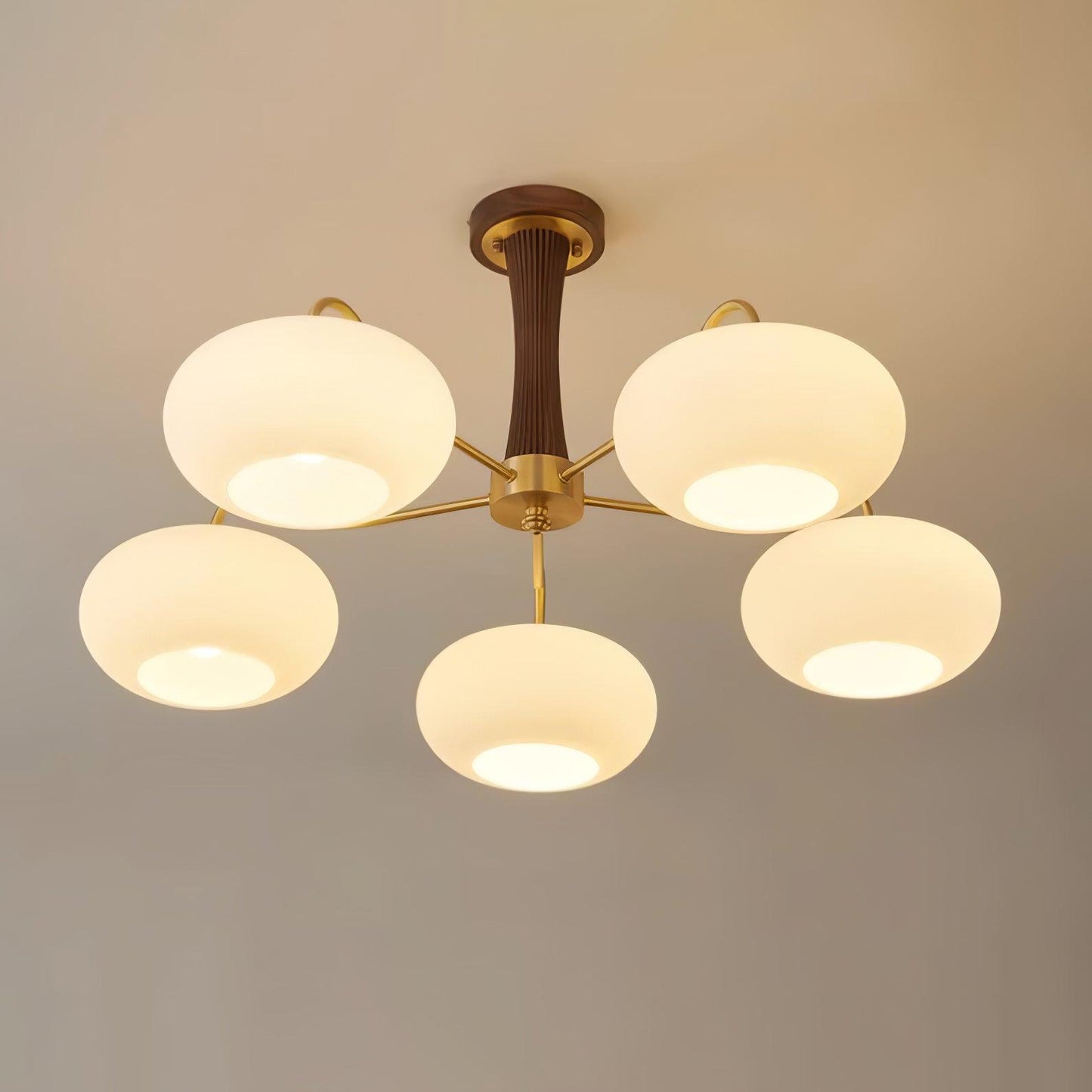 Plafondlamp Retro met Glazen Kappen en Messing Armen