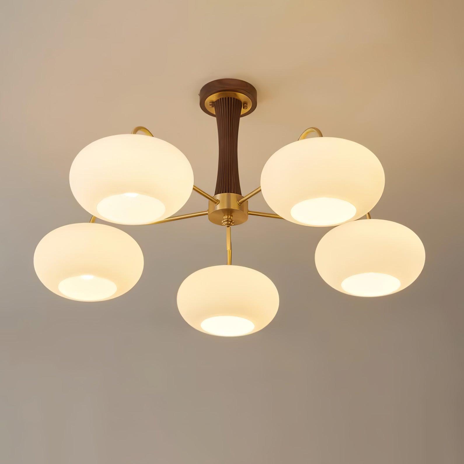 Plafondlamp Retro met Glazen Kappen en Messing Armen