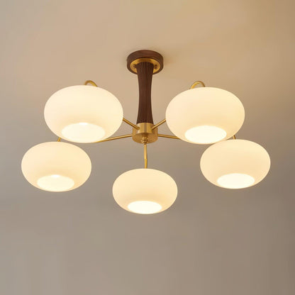 Plafondlamp Retro met Glazen Kappen en Messing Armen
