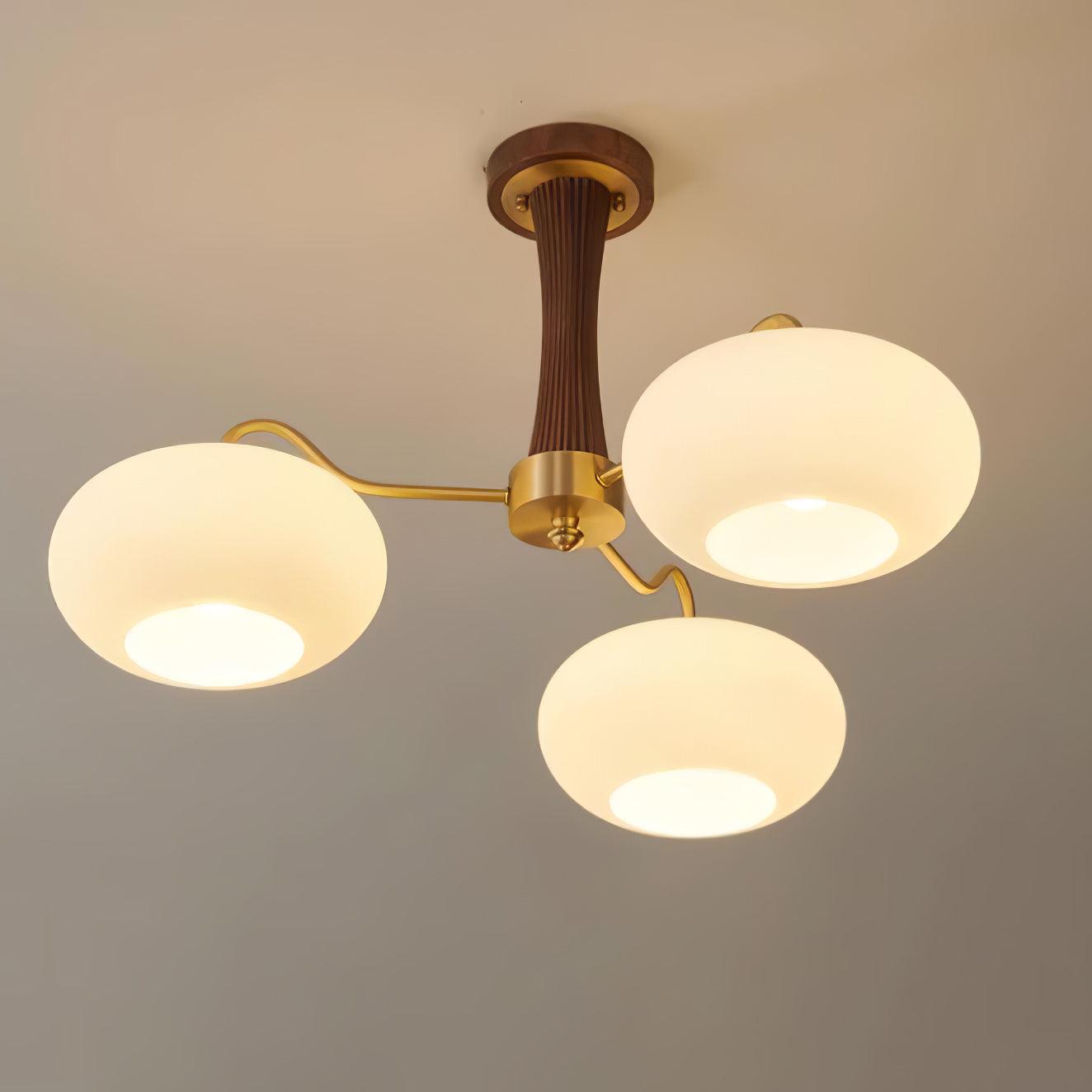 Plafondlamp Retro met Glazen Kappen en Messing Armen