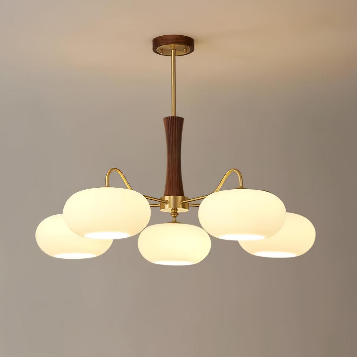 Plafondlamp Retro met Glazen Kappen en Messing Armen