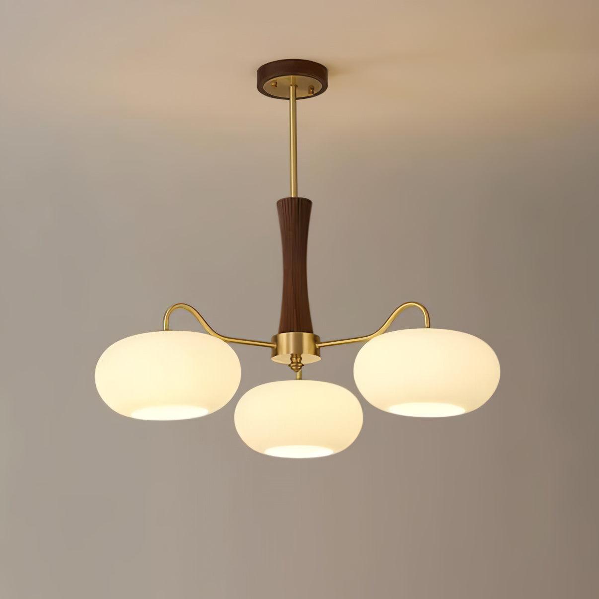 Plafondlamp Retro met Glazen Kappen en Messing Armen