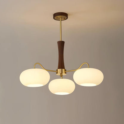 Plafondlamp Retro met Glazen Kappen en Messing Armen