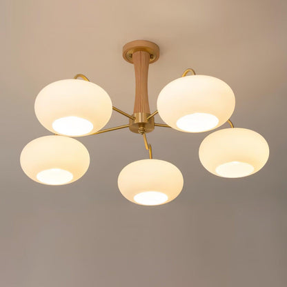Plafondlamp Retro met Glazen Kappen en Messing Armen