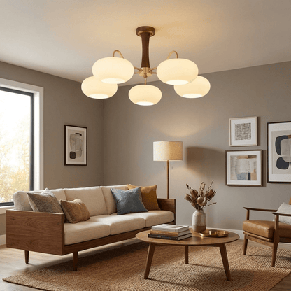 Plafondlamp Retro met Glazen Kappen en Messing Armen