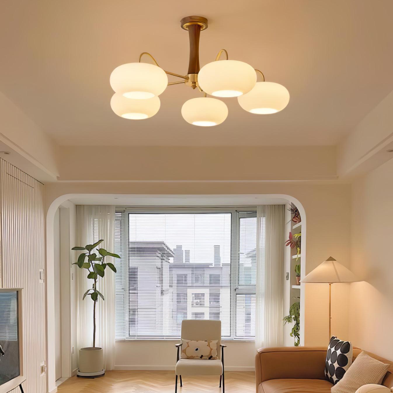 Plafondlamp Retro met Glazen Kappen en Messing Armen