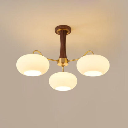 Plafondlamp Retro met Glazen Kappen en Messing Armen