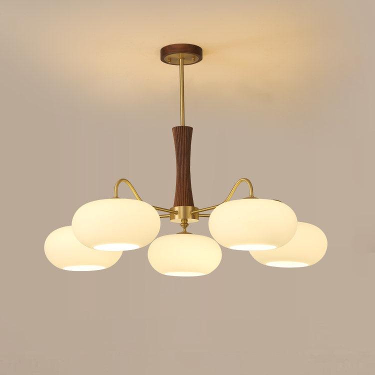 Plafondlamp Retro met Glazen Kappen en Messing Armen