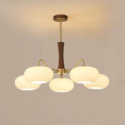 Plafondlamp Retro met Glazen Kappen en Messing Armen