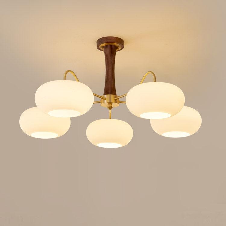 Plafondlamp Retro met Glazen Kappen en Messing Armen