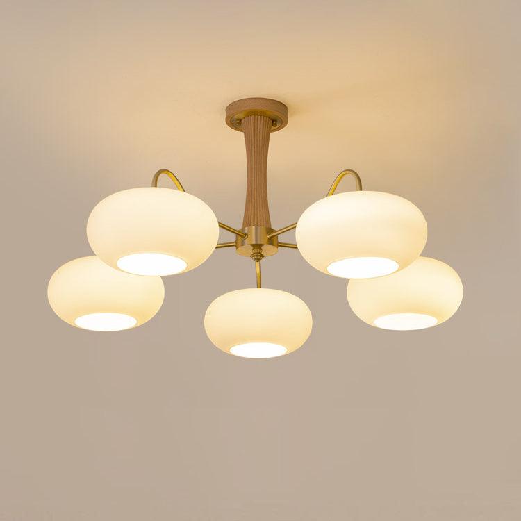 Plafondlamp Retro met Glazen Kappen en Messing Armen
