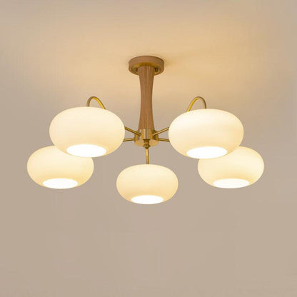 Plafondlamp Retro met Glazen Kappen en Messing Armen