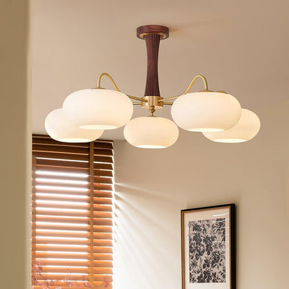 Plafondlamp Retro met Glazen Kappen en Messing Armen