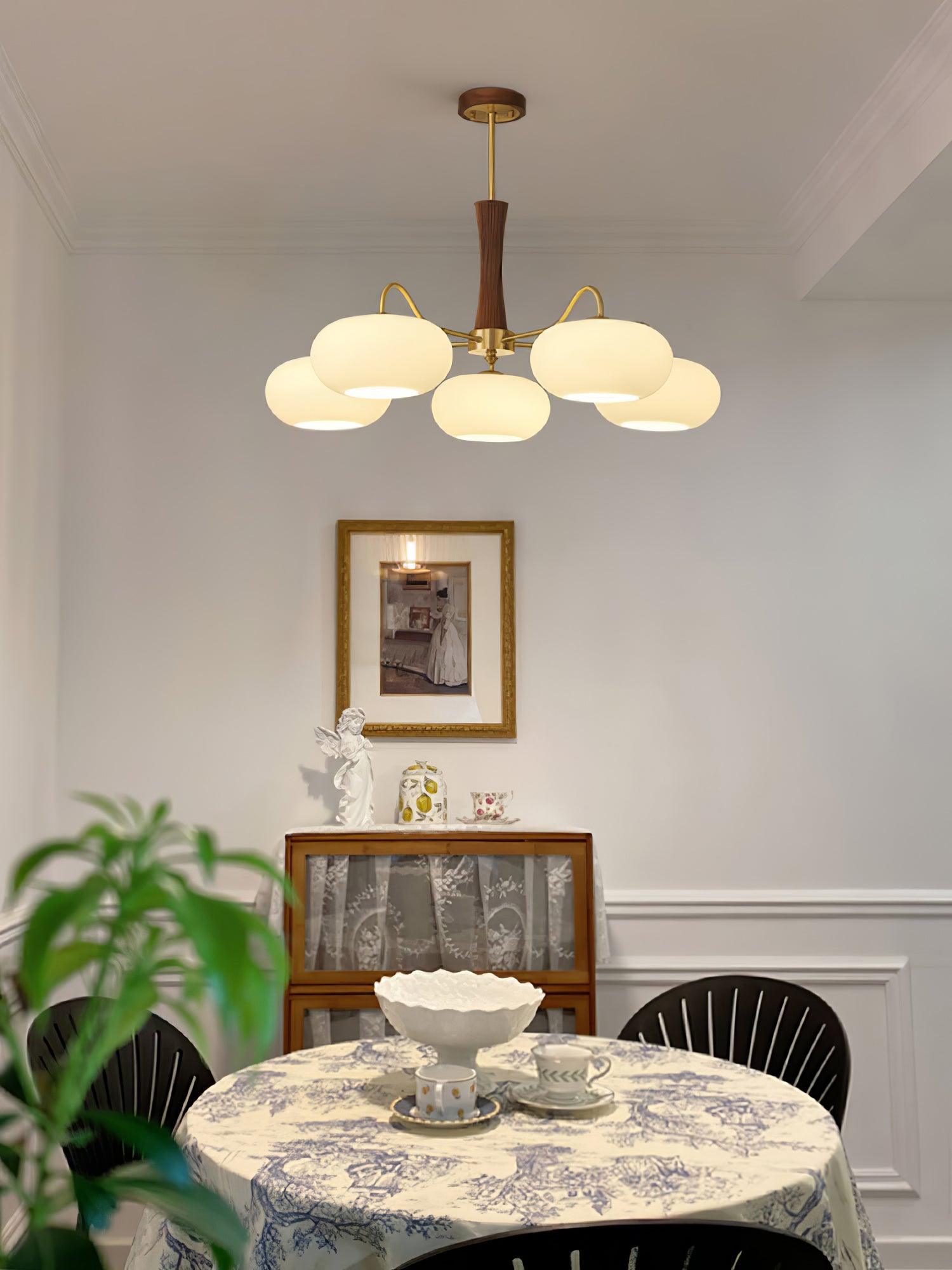 Plafondlamp Retro met Glazen Kappen en Messing Armen