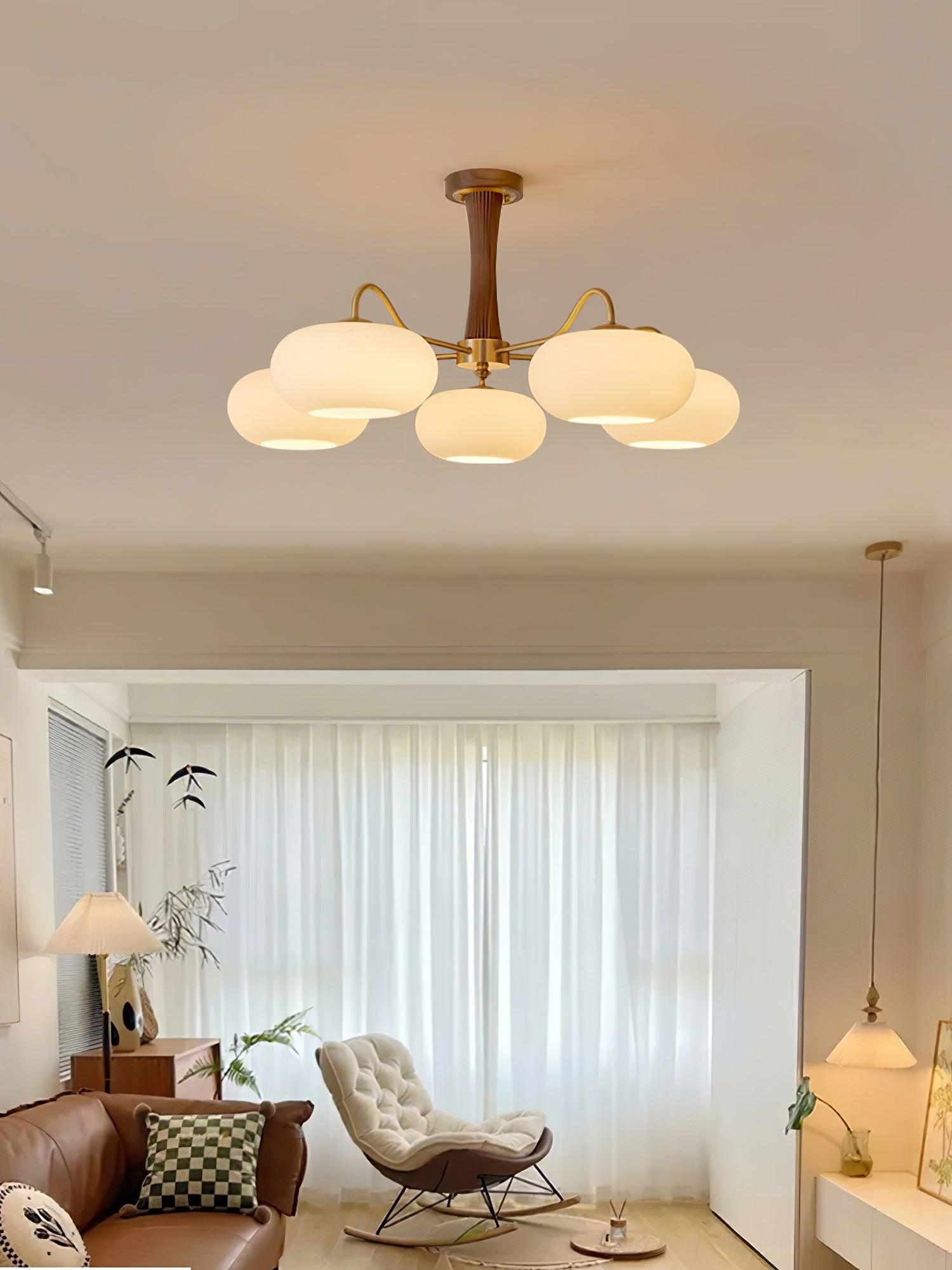 Plafondlamp Retro met Glazen Kappen en Messing Armen