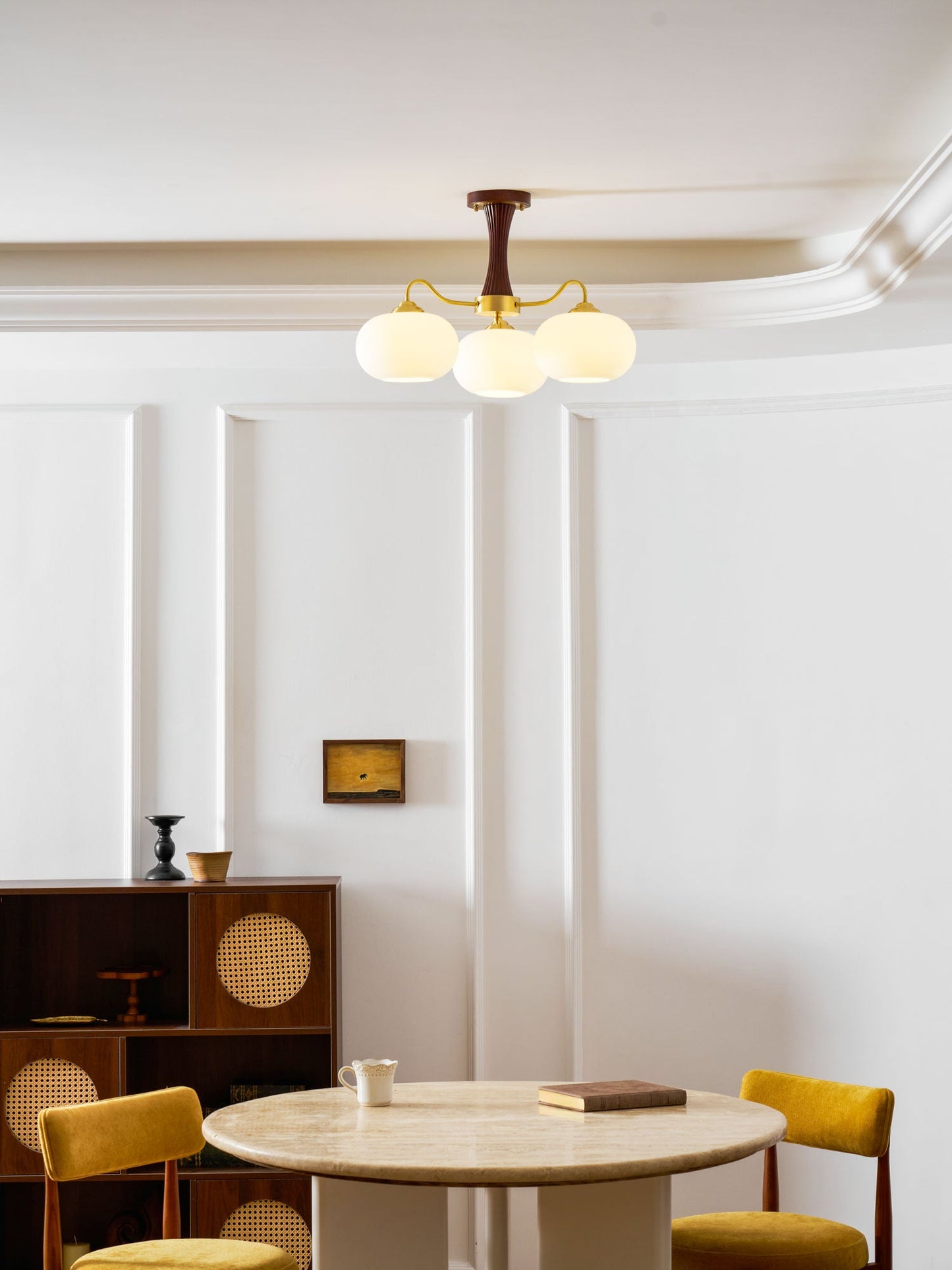 Plafondlamp Retro met Glazen Kappen en Messing Armen