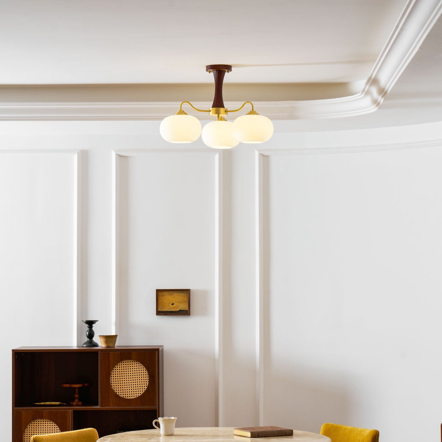 Plafondlamp Retro met Glazen Kappen en Messing Armen