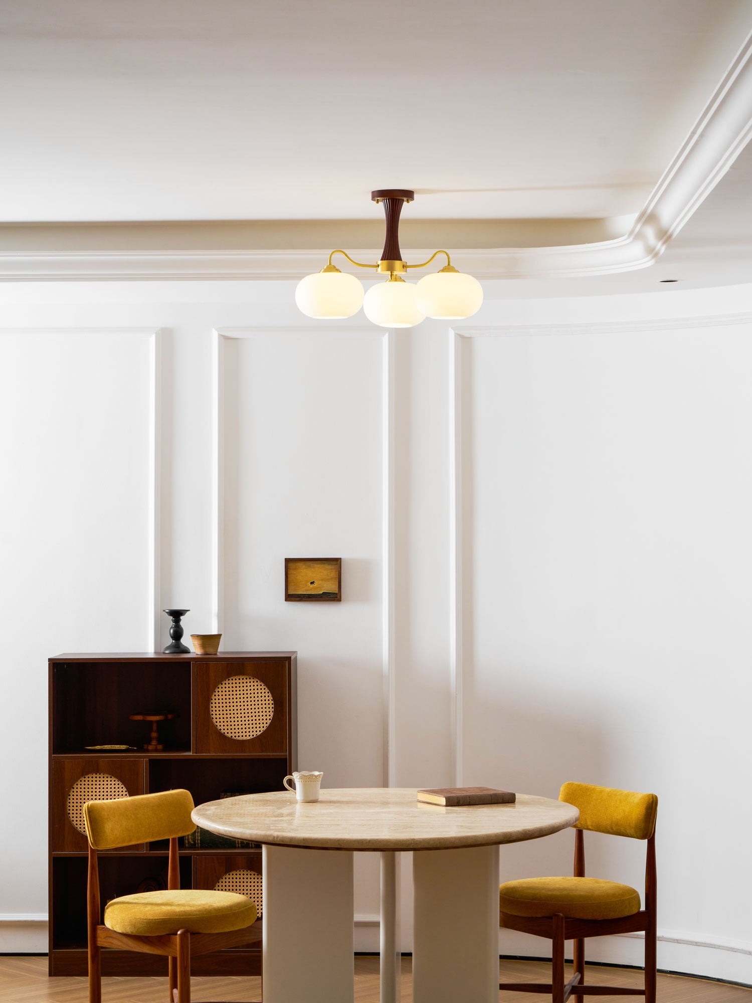 Plafondlamp Retro met Glazen Kappen en Messing Armen