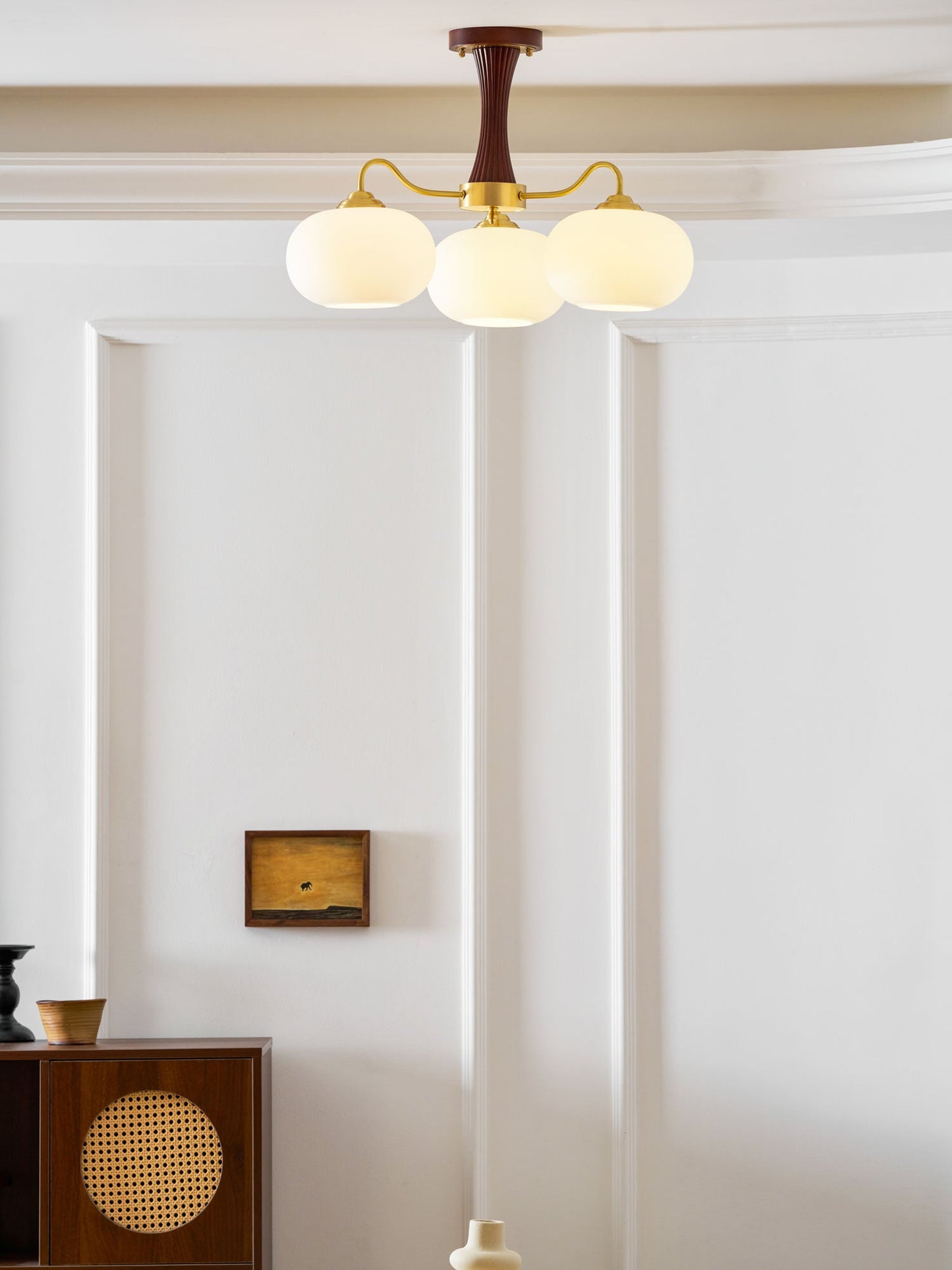 Plafondlamp Retro met Glazen Kappen en Messing Armen
