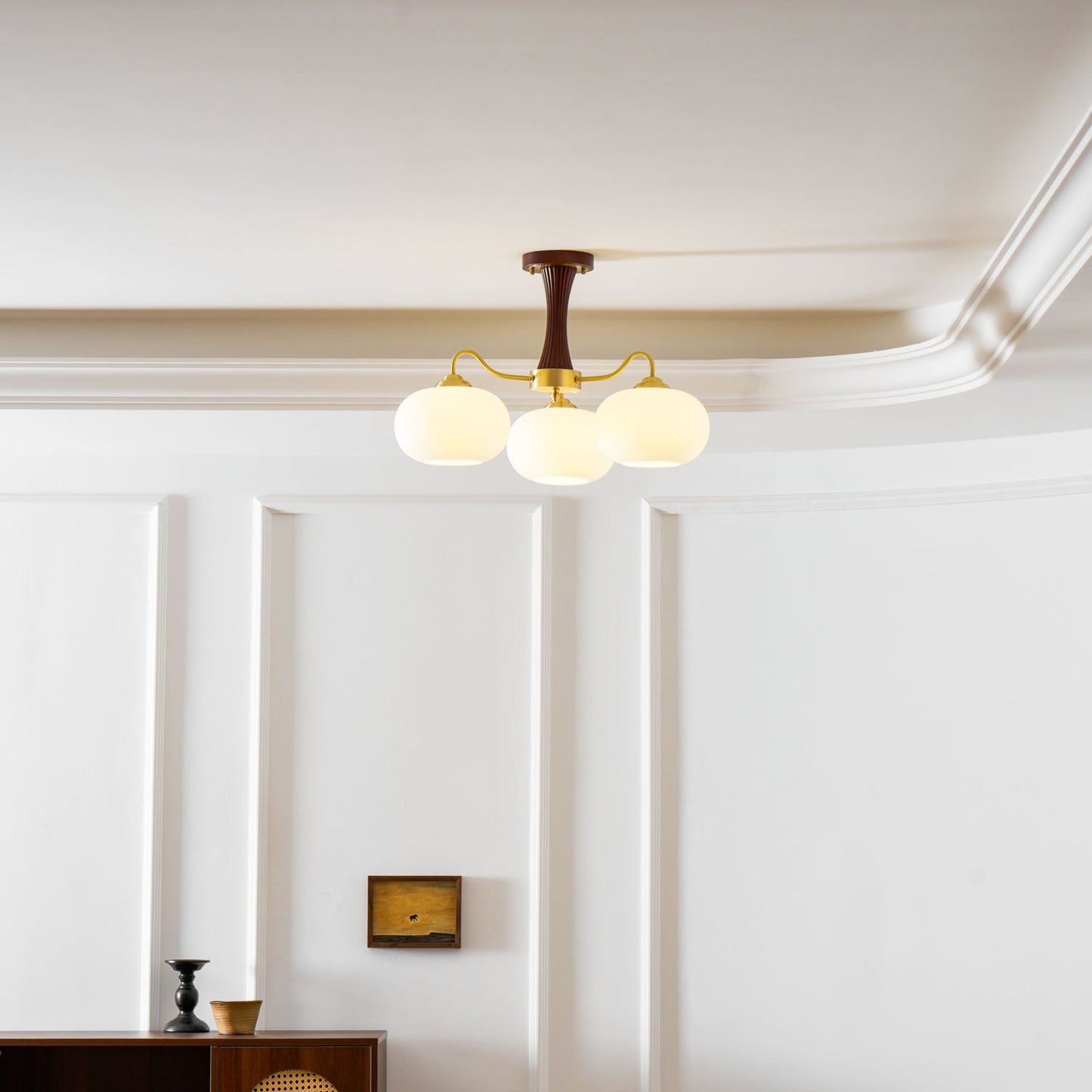 Plafondlamp Retro met Glazen Kappen en Messing Armen
