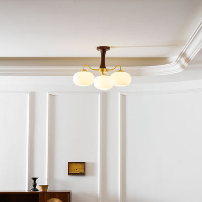 Plafondlamp Retro met Glazen Kappen en Messing Armen