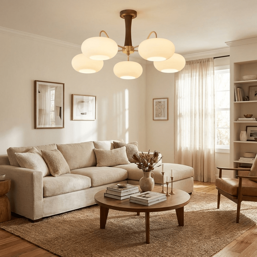 Plafondlamp Retro met Glazen Kappen en Messing Armen