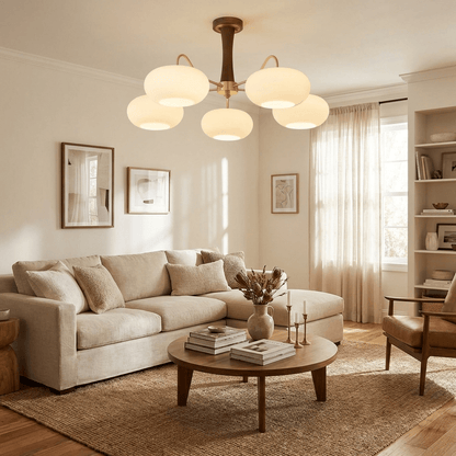 Plafondlamp Retro met Glazen Kappen en Messing Armen