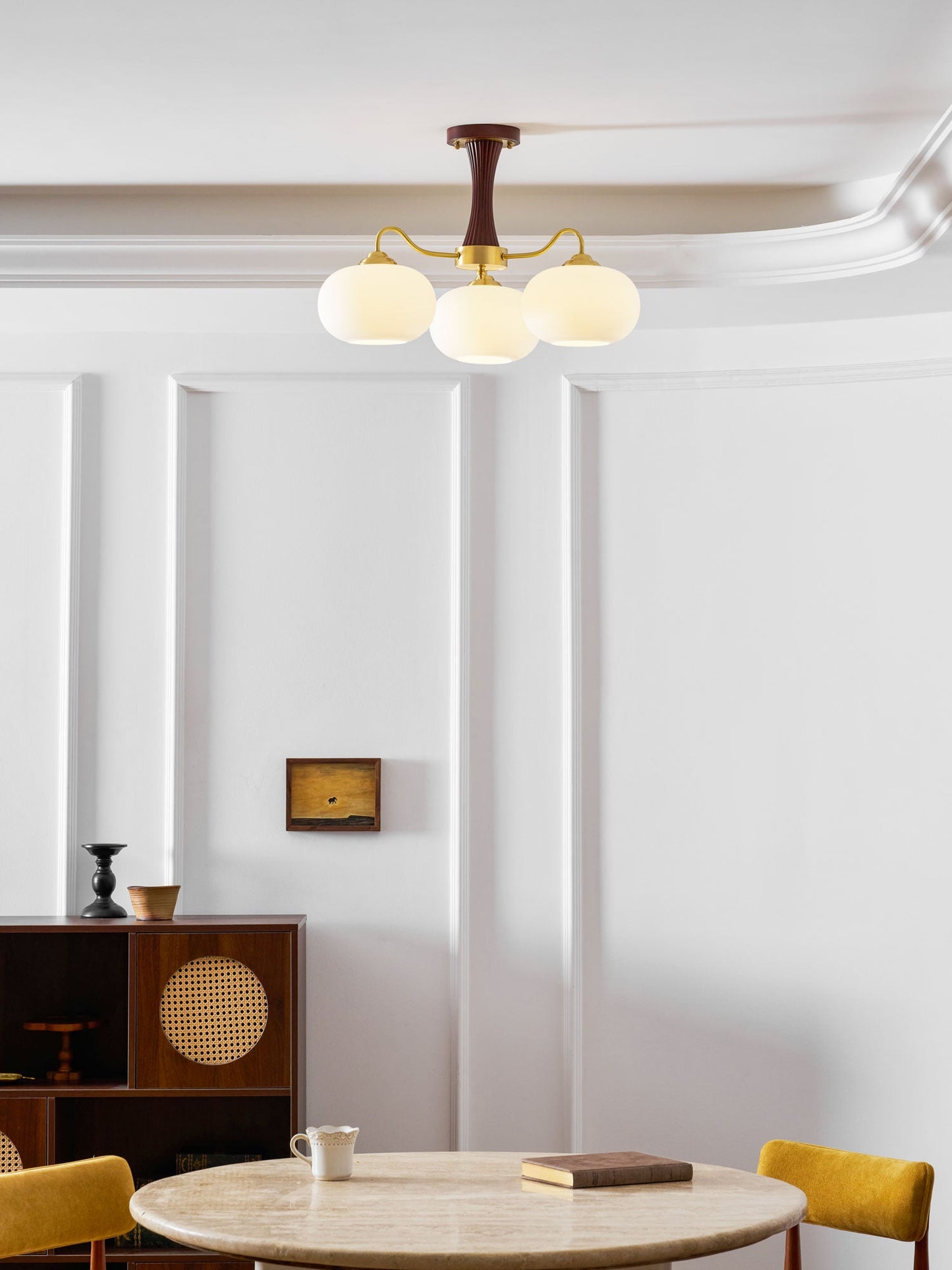 Plafondlamp Retro met Glazen Kappen en Messing Armen