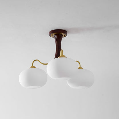 Plafondlamp Retro met Glazen Kappen en Messing Armen
