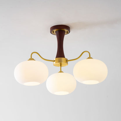 Plafondlamp Retro met Glazen Kappen en Messing Armen