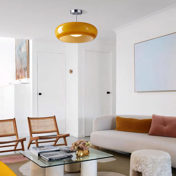 Plafondlamp Retro met Ronde Glazen Kap in Semi-Inbouw Stijl
