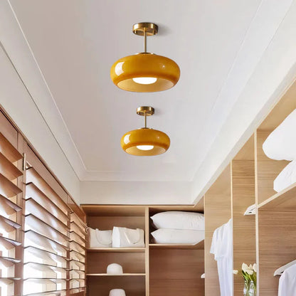 Plafondlamp Retro met Ronde Glazen Kap in Semi-Inbouw Stijl