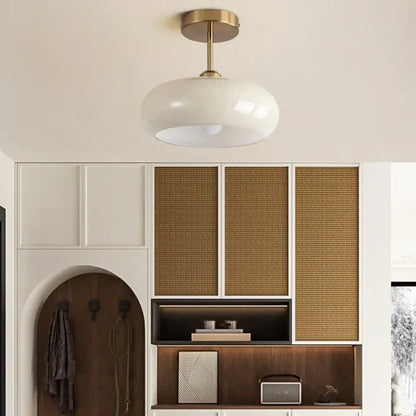 Plafondlamp Retro met Ronde Glazen Kap in Semi-Inbouw Stijl