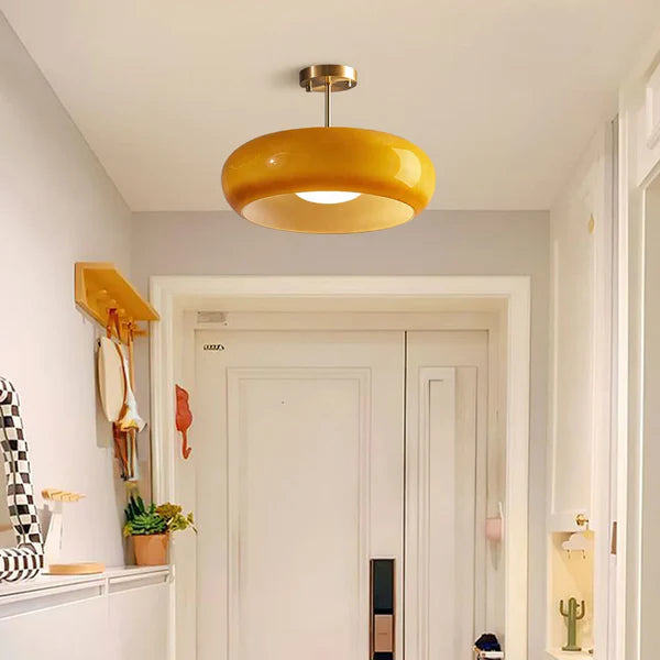 Plafondlamp Retro met Ronde Glazen Kap in Semi-Inbouw Stijl