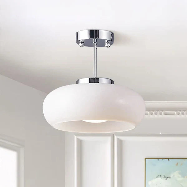 Plafondlamp Retro met Ronde Glazen Kap in Semi-Inbouw Stijl