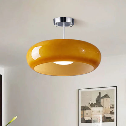 Plafondlamp Retro met Ronde Glazen Kap in Semi-Inbouw Stijl