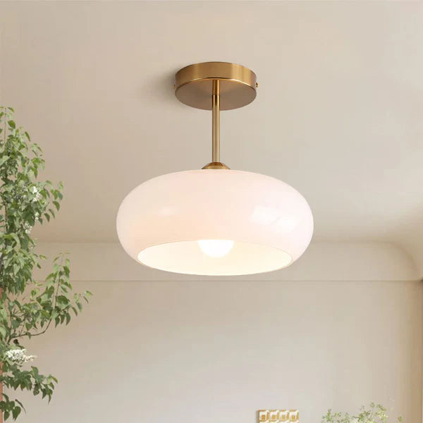 Plafondlamp Retro met Ronde Glazen Kap in Semi-Inbouw Stijl
