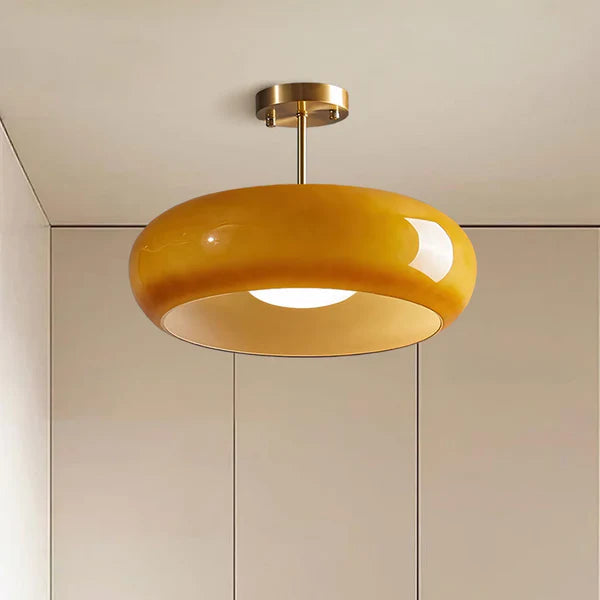 Plafondlamp Retro met Ronde Glazen Kap in Semi-Inbouw Stijl