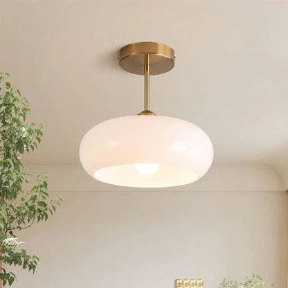 Plafondlamp Retro met Ronde Glazen Kap in Semi-Inbouw Stijl
