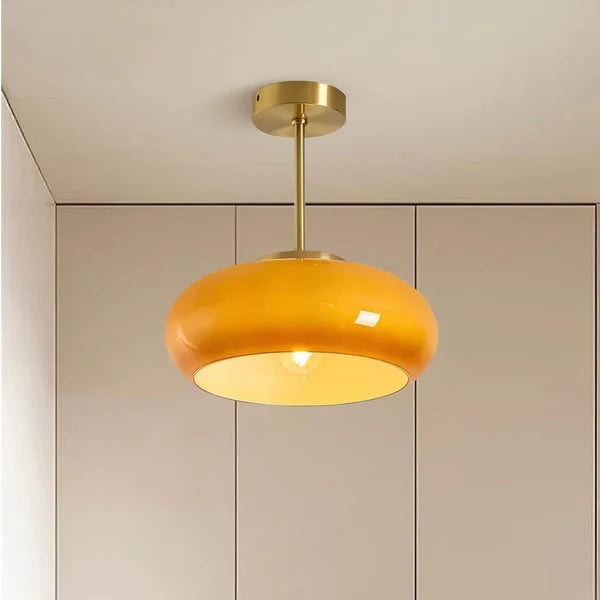 Plafondlamp Retro met Ronde Glazen Kap in Semi-Inbouw Stijl