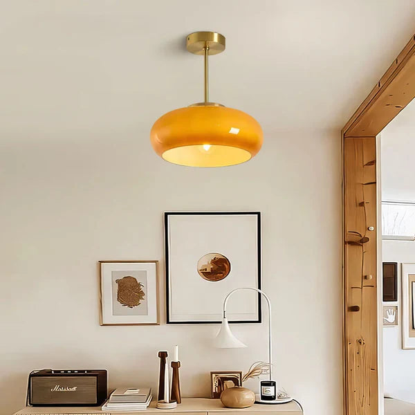 Plafondlamp Retro met Ronde Glazen Kap in Semi-Inbouw Stijl