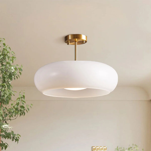 Plafondlamp Retro met Ronde Glazen Kap in Semi-Inbouw Stijl