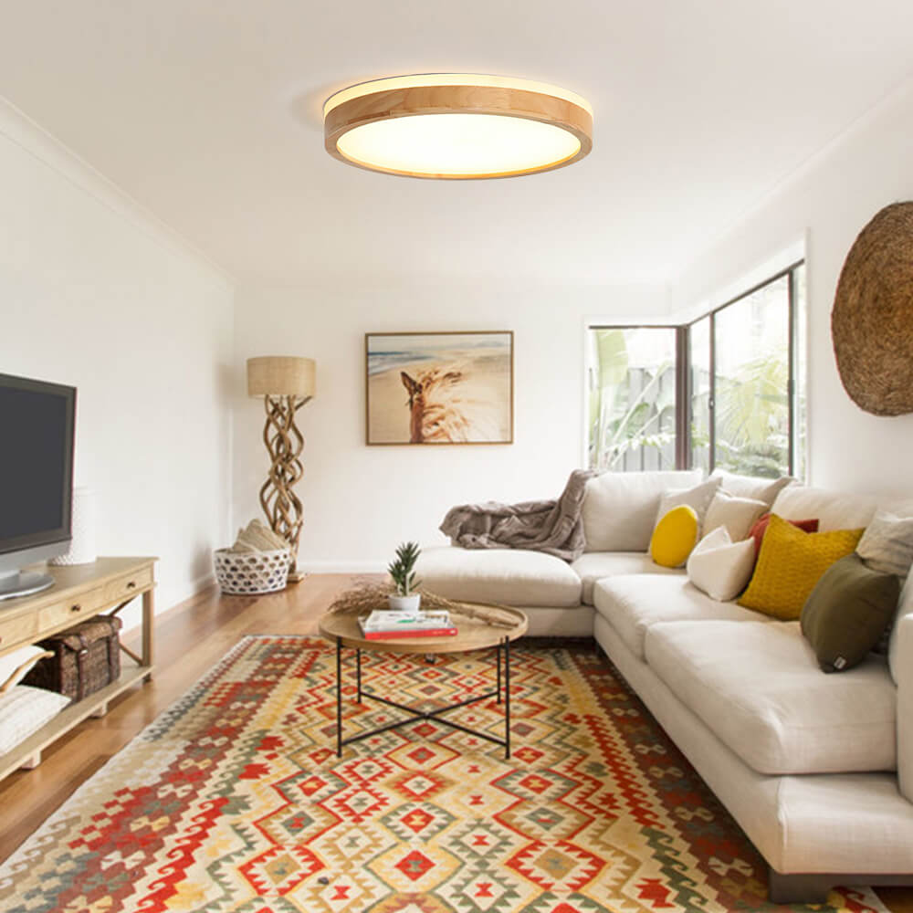 Plafondlamp Scandinavisch met Houten Rand en Dimbare Geïntegreerde LED