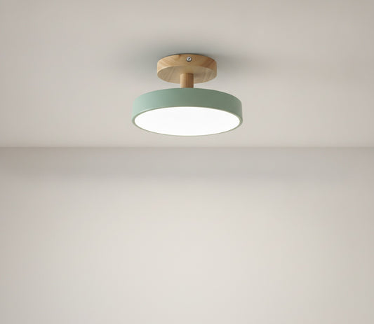 Plafondlamp Scandinavisch met Ronde Kap en Houten Basis