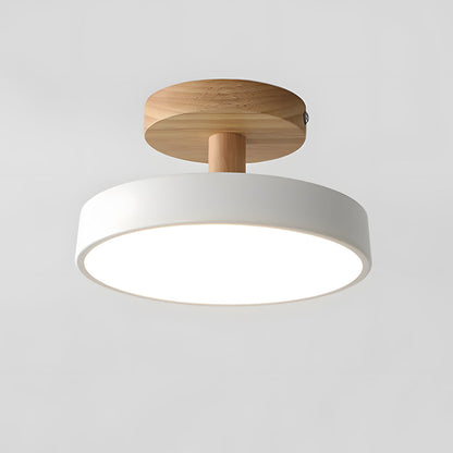 Plafondlamp Scandinavisch met Ronde Kap en Houten Basis