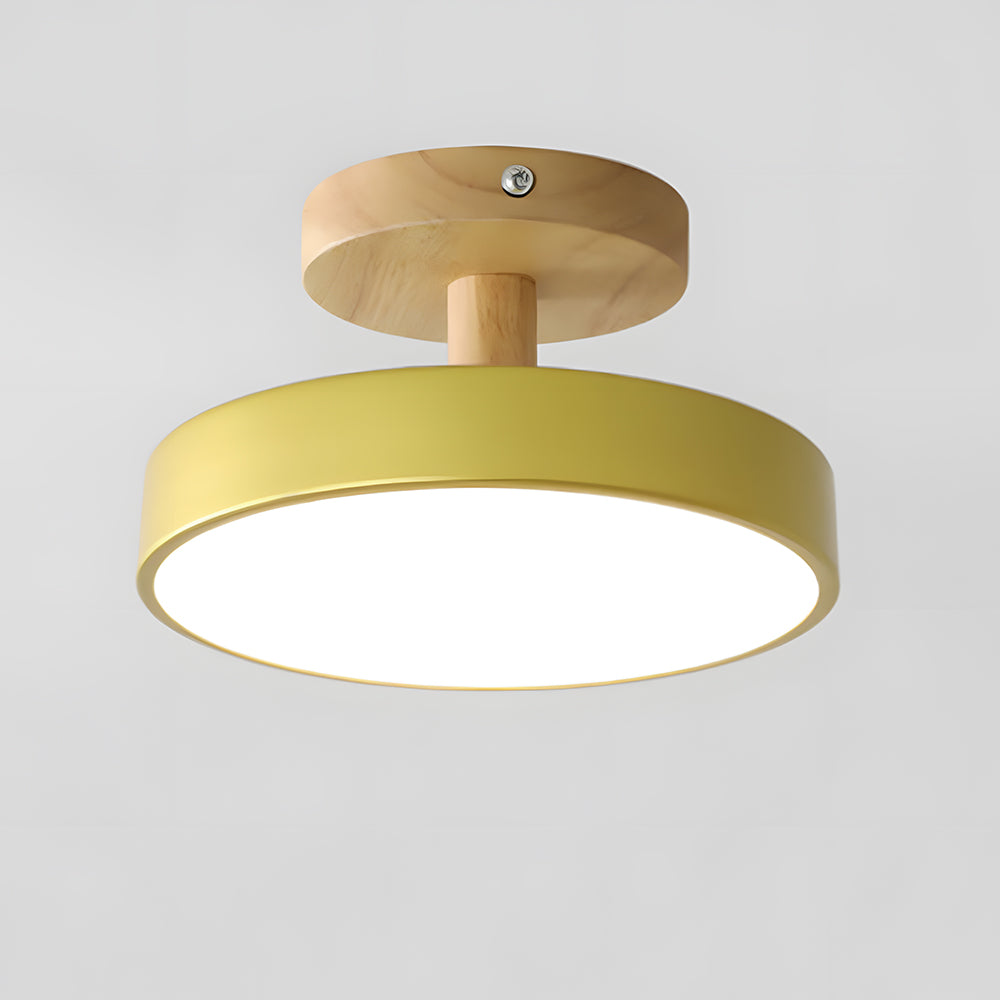 Plafondlamp Scandinavisch met Ronde Kap en Houten Basis
