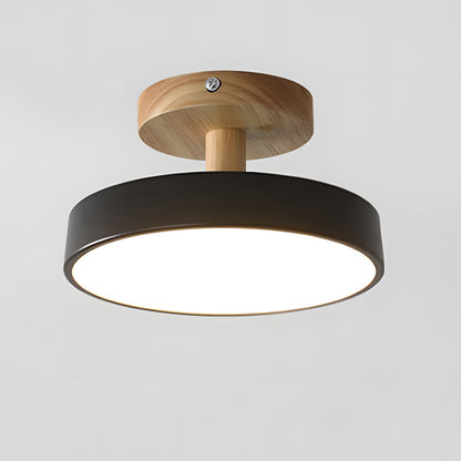 Plafondlamp Scandinavisch met Ronde Kap en Houten Basis