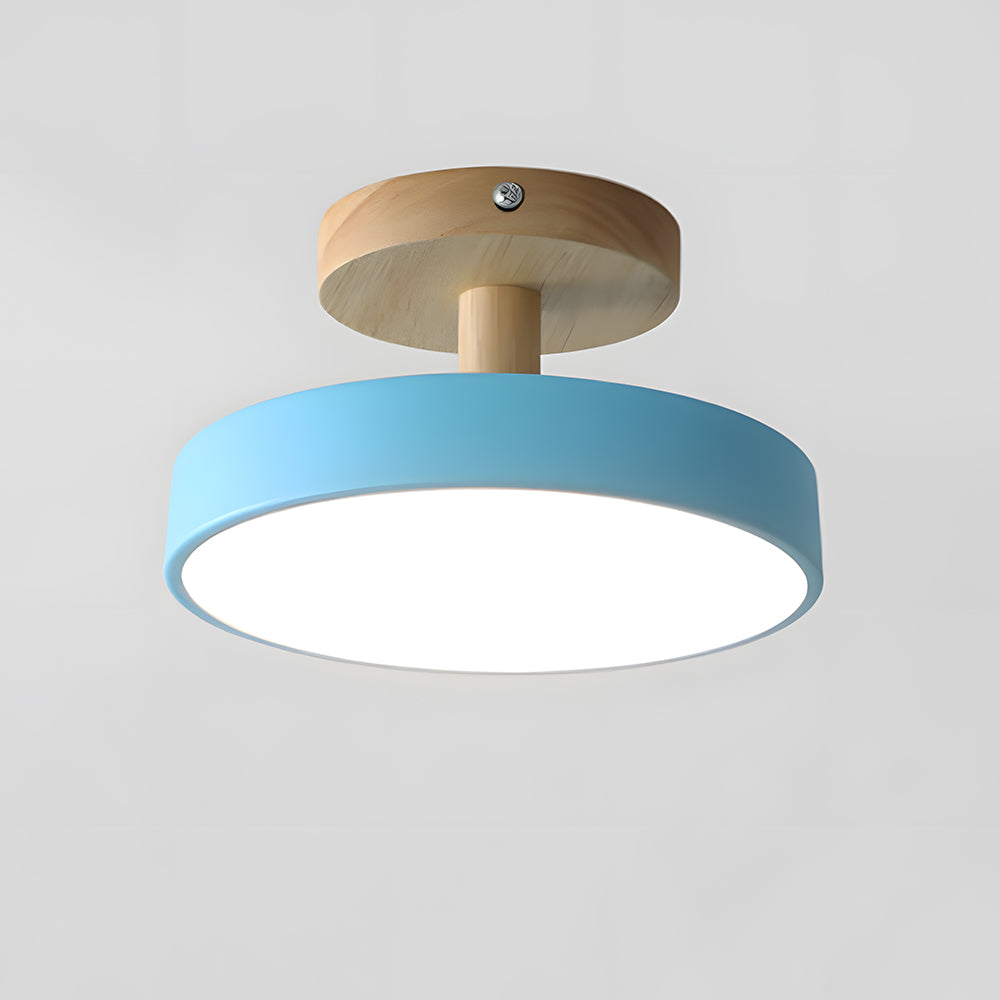 Plafondlamp Scandinavisch met Ronde Kap en Houten Basis