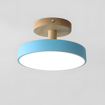Plafondlamp Scandinavisch met Ronde Kap en Houten Basis