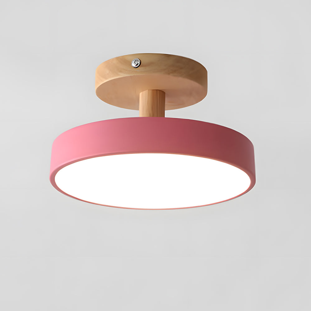 Plafondlamp Scandinavisch met Ronde Kap en Houten Basis